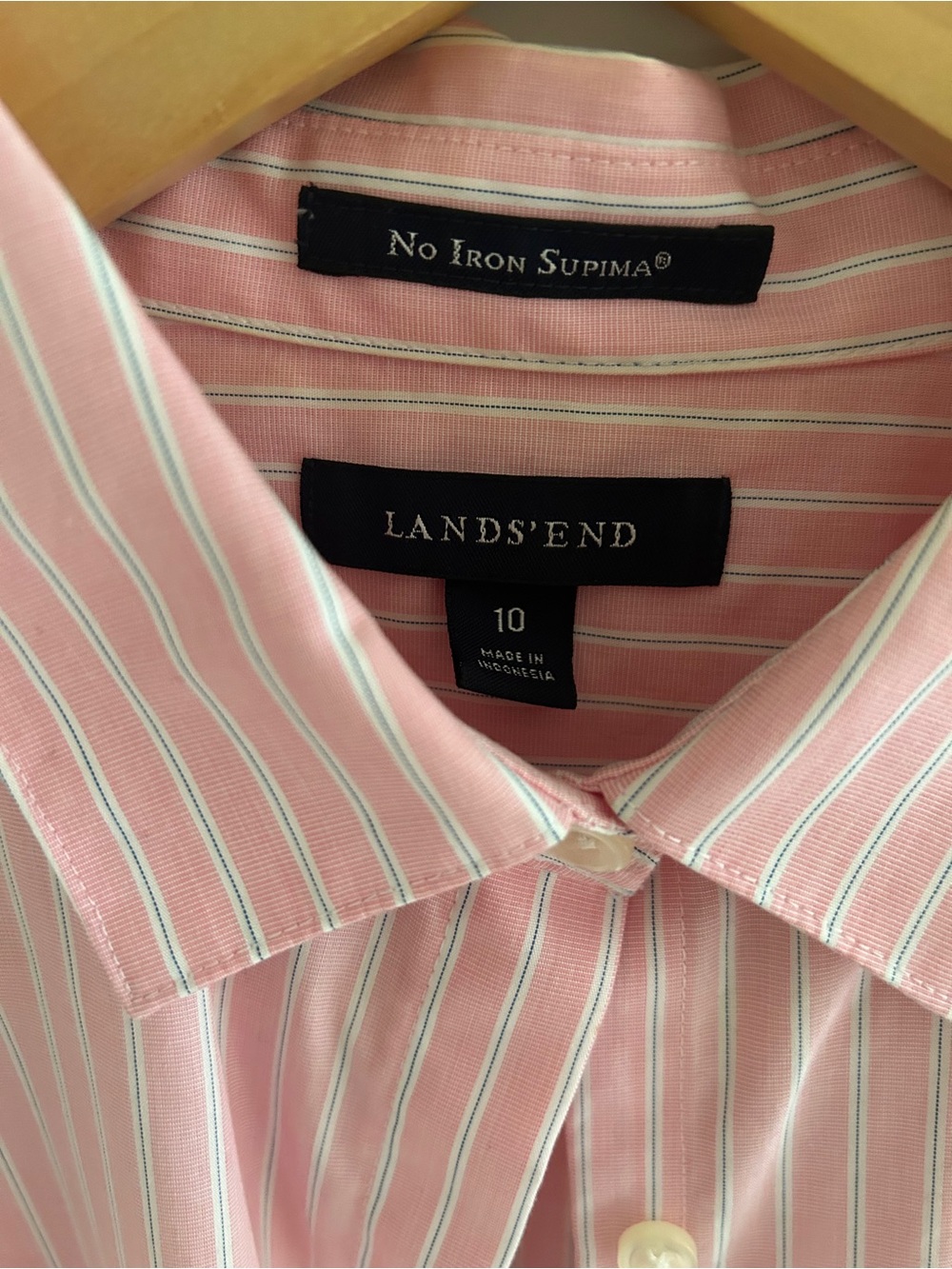 Lands' End Pink Stripe No-Iron Supima Dress Shirt